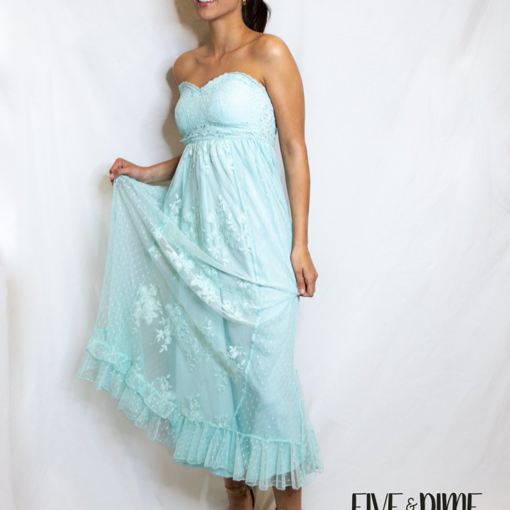 Aqua Strapless Lace Dress